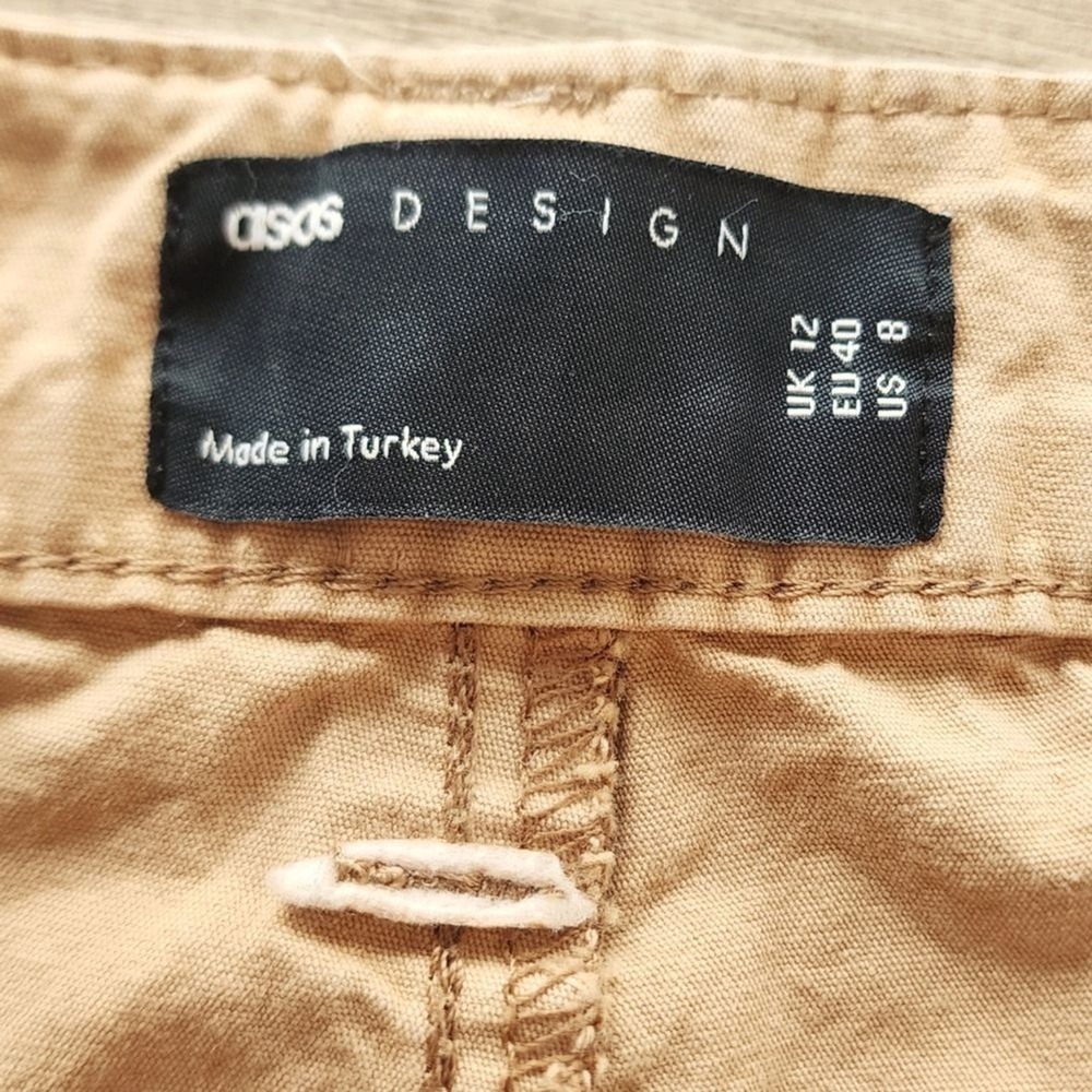 ASOS DESIGN Sand Beige Cotton Wide Leg Cargo‎ Pants Size US 8 Utility Trousers - Picture 4 of 9